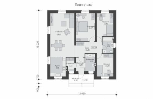 Одноэтажный дом с тремя спальнями и просторной гостиной